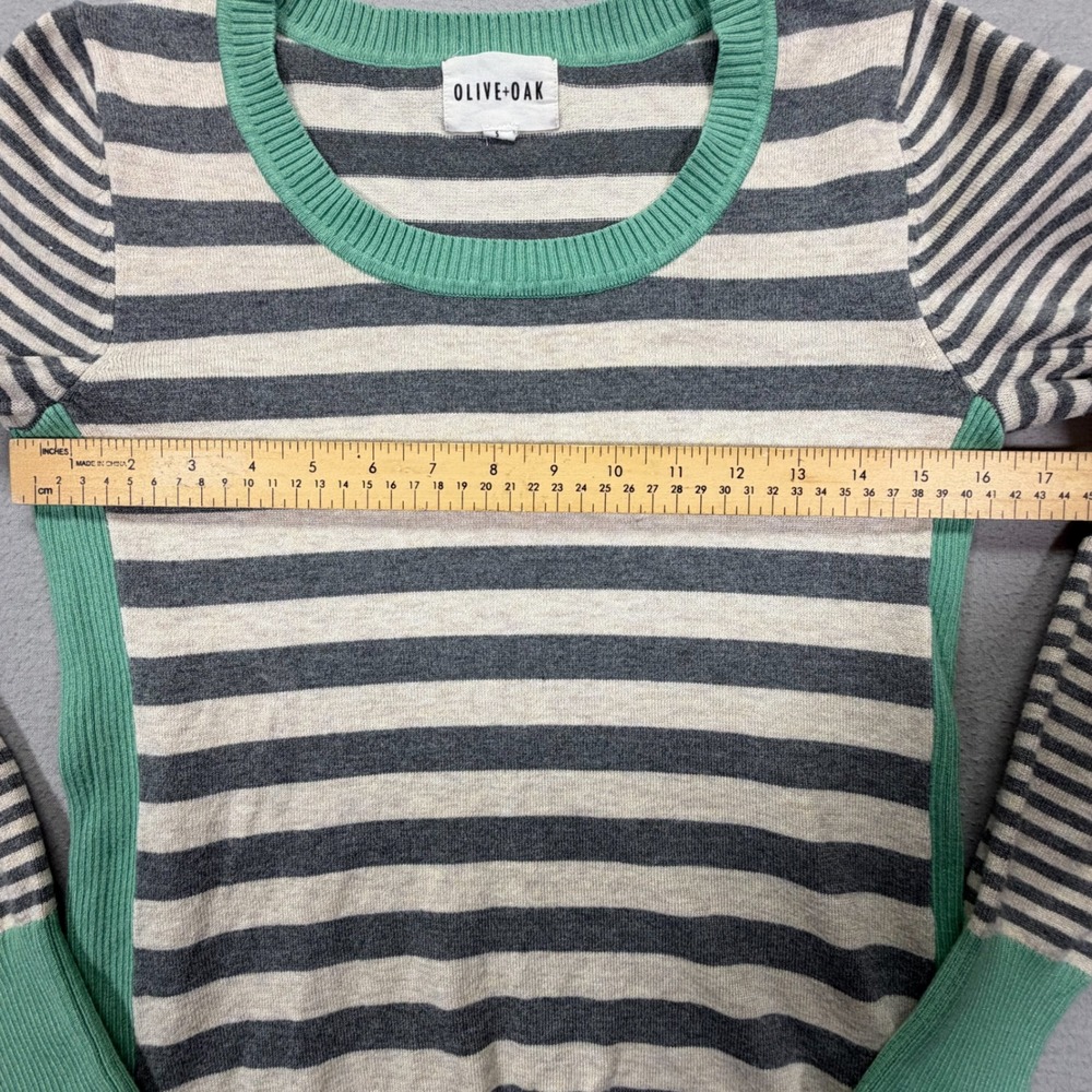 Olive Oak Sweater Womens Small Excellent Green Grey Striped Colorblock - Picture 3 of 7